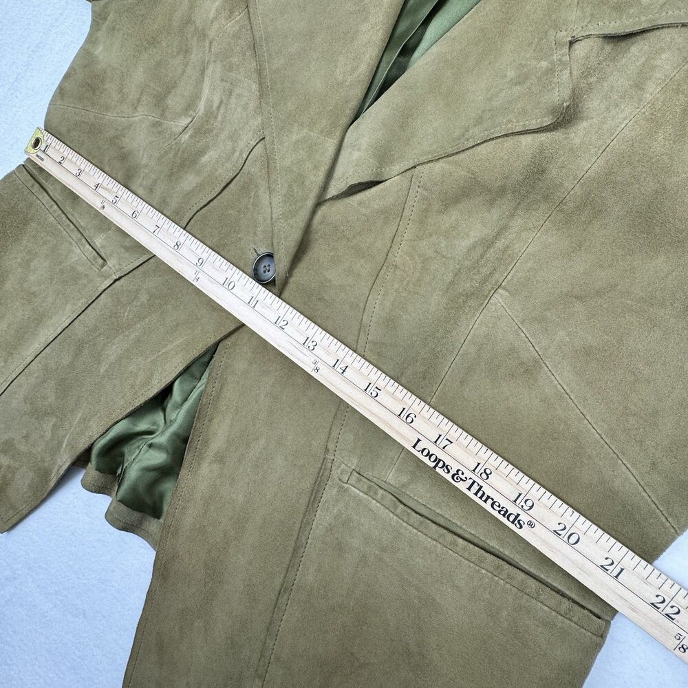 Jones New York Women Suede Leather Jacket 12 Green‎ Western Cowgirl Equestrian - Picture 12 of 16